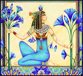 Ancient Egyptian picking blue lotus flowers